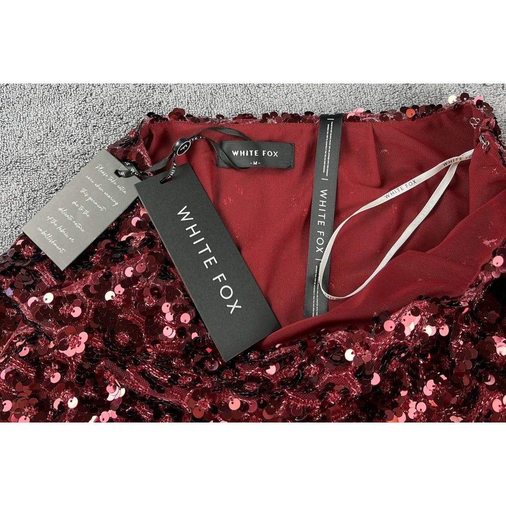 WHITE FOX Sequin Mini Skirt Womens Size Med Wine Color Invisible Side Zipper NWT - Picture 4 of 11